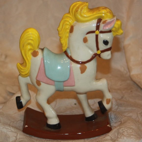 Vintage Ceramic Rocking Horse Figurine 8.5"H Hand Painted - Picture 2 of 3